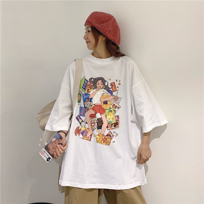 ルーズ 切り替え オシャレ度満点 プリント Tシャツ カットソー＜S-3459＞