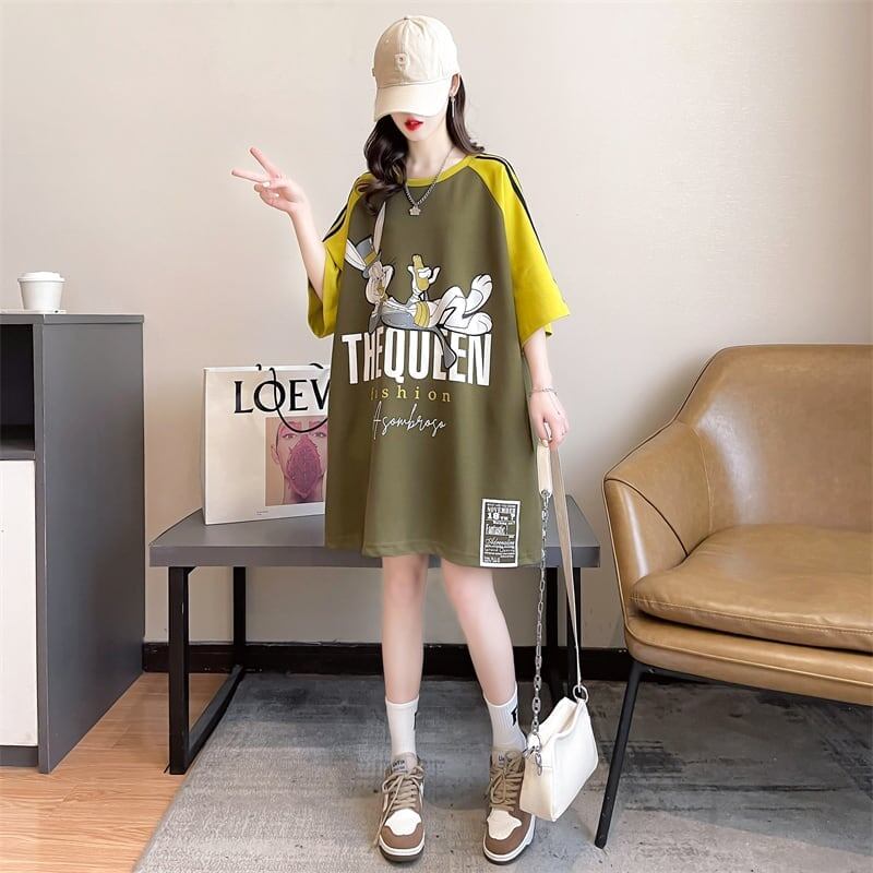 キュートなウサギのカラーブロック半袖Tシャツ<S-2989>