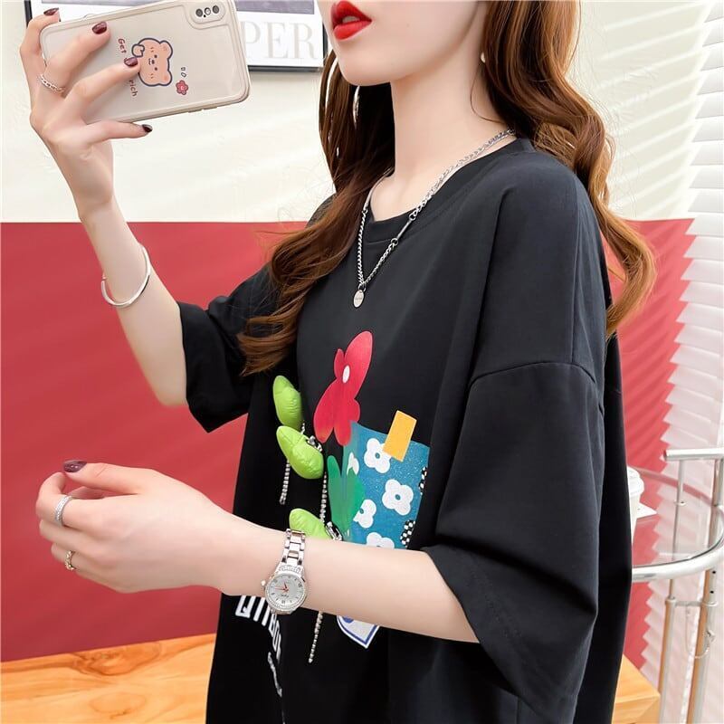 カジュアル プリント 好感度満載 ラウンドネック Tシャツ カットソー＜S-3118＞