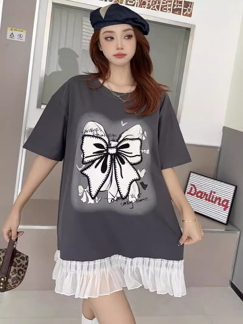 今季マストバイ プリントゆったり 切り替え 半袖Tシャツ 全4色＜S-8256＞