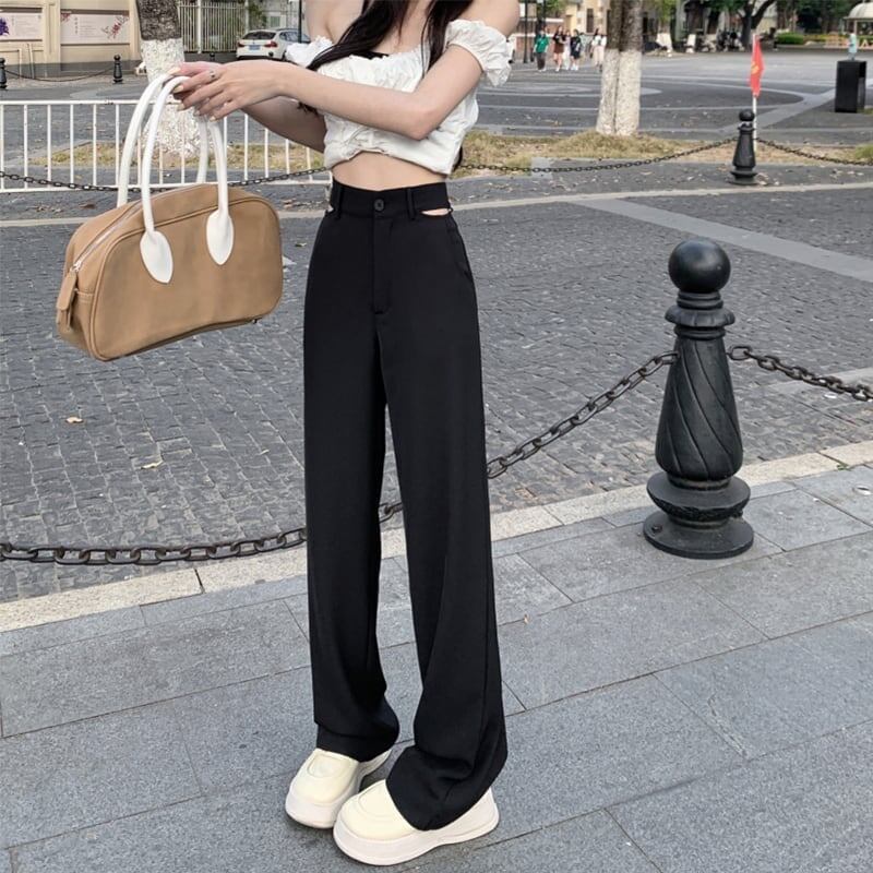 細身効果抜群 ハイウエスト 美感いっぱい ワイドパンツ ボトムス＜S-3033＞