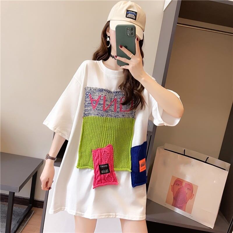 【半額！期間限定！！】ゆったりロング丈切り替え三色半袖Tシャツ＜S-1565＞