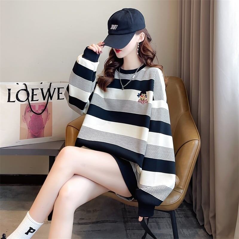 定番シンプル オーバーサイズ ストライプ柄 三色スウェット＜S-4094＞