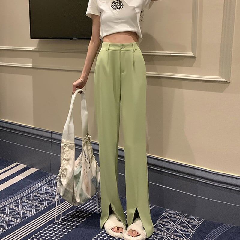 知的で品の良い ハイウエスト 一目惚れ 無地 パンツ ボトムス＜S-3004＞