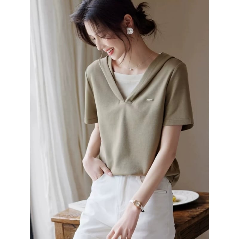 着回し力抜群 レイヤード風 ファッション Tシャツ<S-8345>
