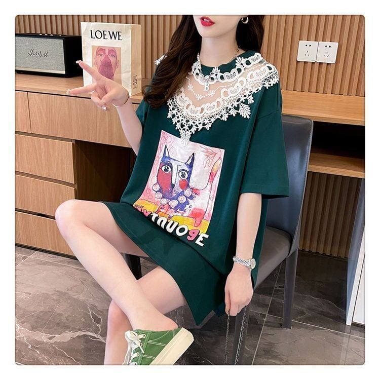 新商品 透かし彫り キュート レース 切り替え ゆったり 半袖Tシャツ＜S-8472＞