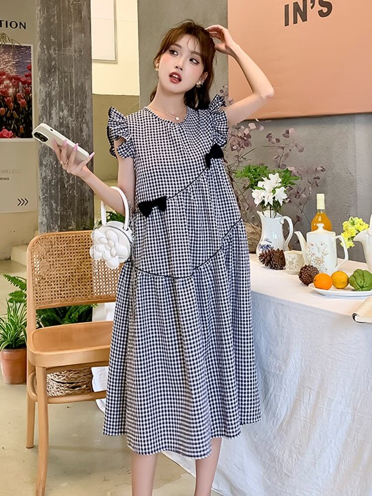 超人気 シンプル 大人可愛い チェック柄 フロック<S-8144>
