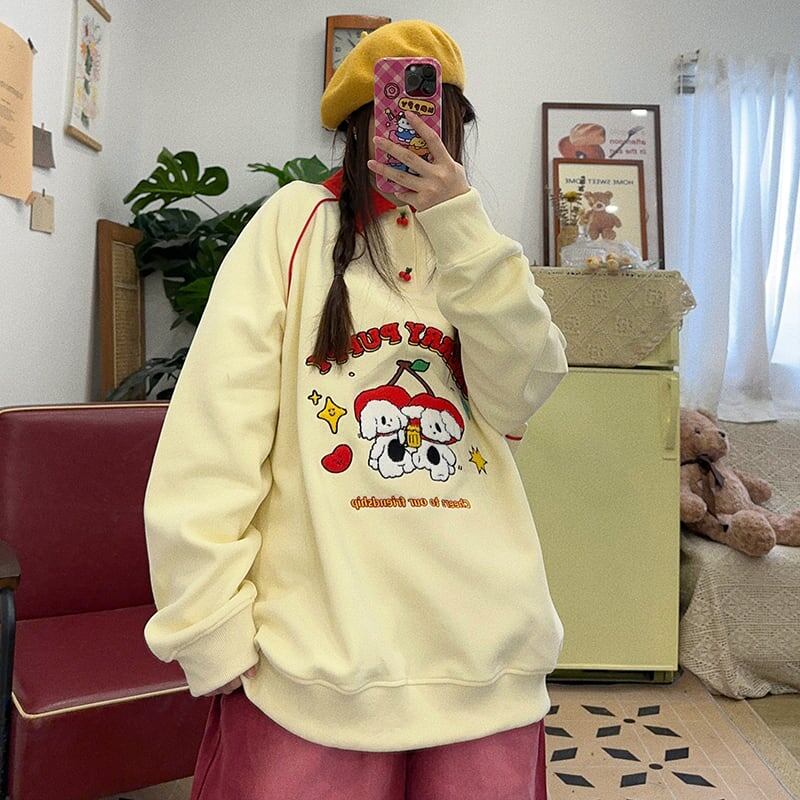 大人可愛い刺?ロゴワンちゃんスウェット全2色<S  -4595>