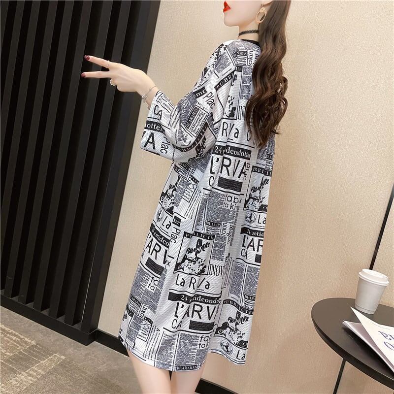オシャレ度満点 プリント 一目惚れ 切り替え ワンピース Tシャツ カットソー＜S-3122＞