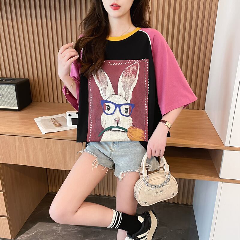 絶対欲しい プリント 個性派 切り替え 全2色 半袖 Tシャツ ＜S-8545＞