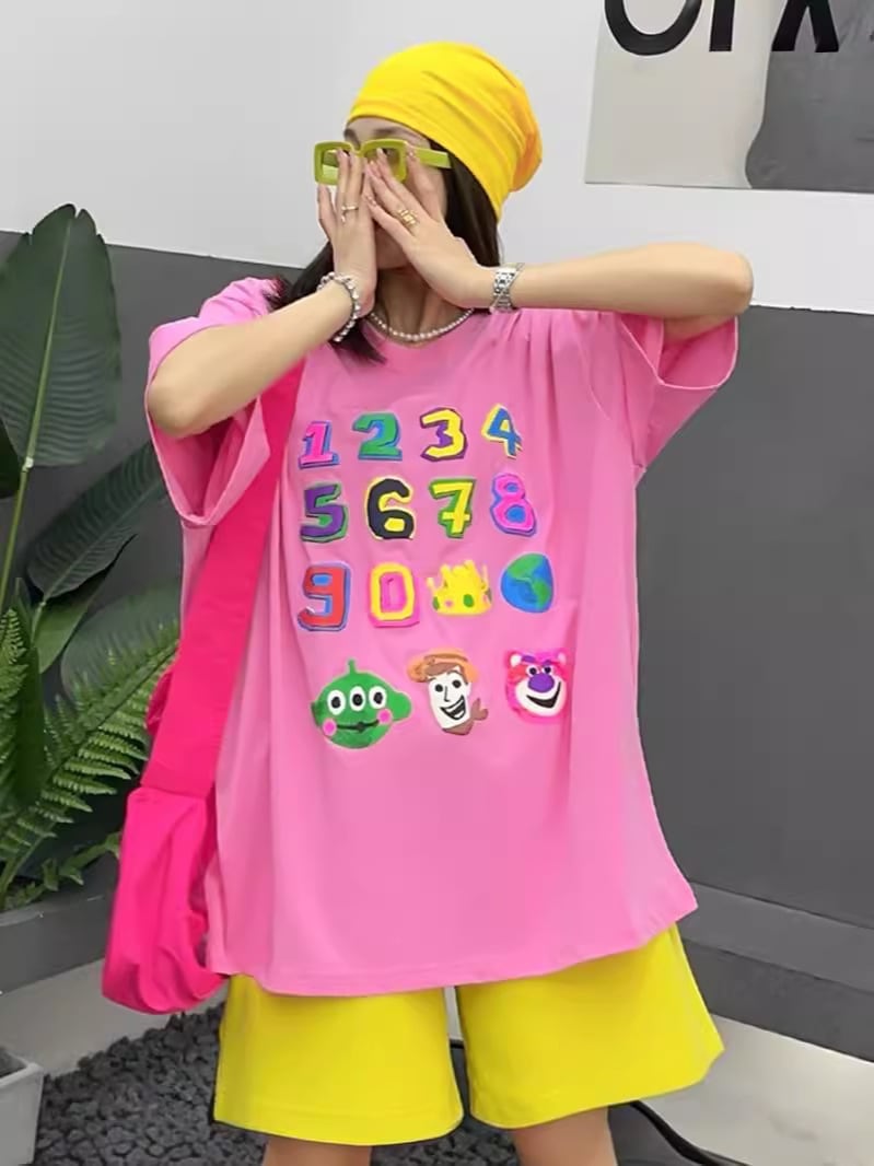 売り切れ必至 プリント三色 個性派 ゆったり 半袖Tシャツ ＜S-8462＞