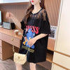ファッションデザインレースミドル丈半袖Tシャツ<S-3017>