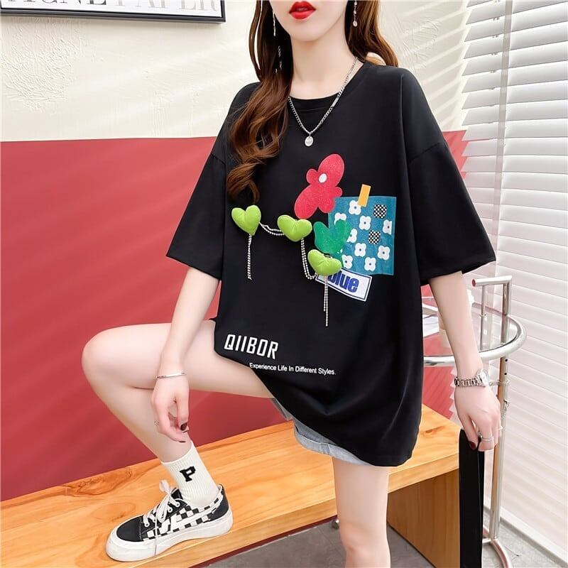 カジュアル プリント 好感度満載 ラウンドネック Tシャツ カットソー＜S-3118＞