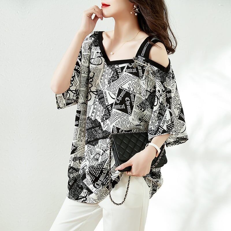カジュアル ベアトップ お洒落 プリント Tシャツ カットソー＜S-3143＞