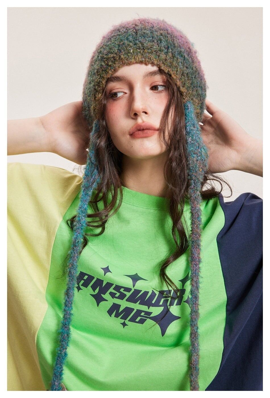 タイドブランドデザインセンス配色レトロプリントコットンTシャツ<S-2899>
