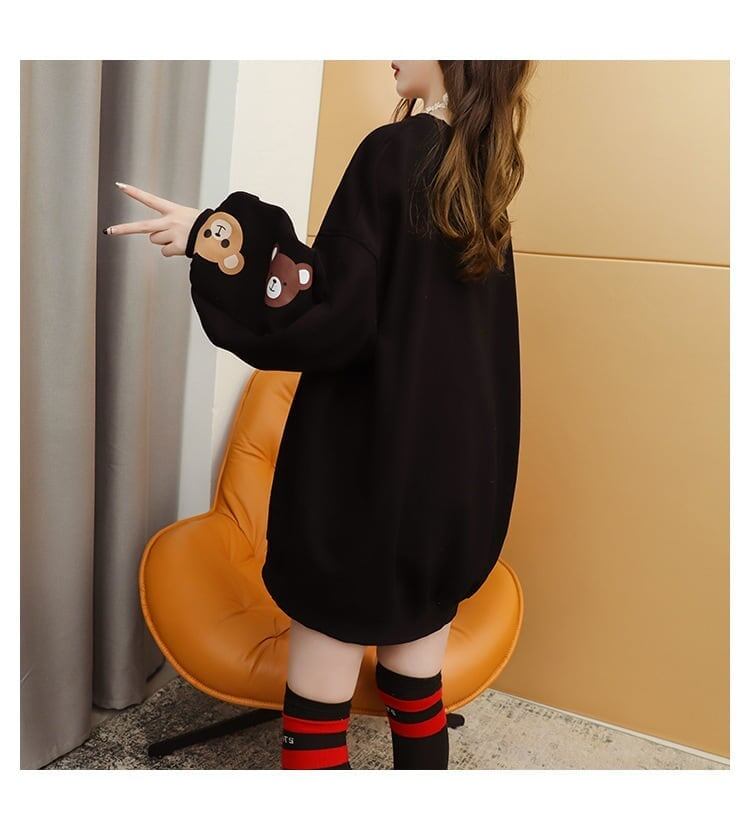 【半額！期間限定！！】韓国風ルーズラウンドネックミドル丈ファッション怠惰なトップス<S-5067>