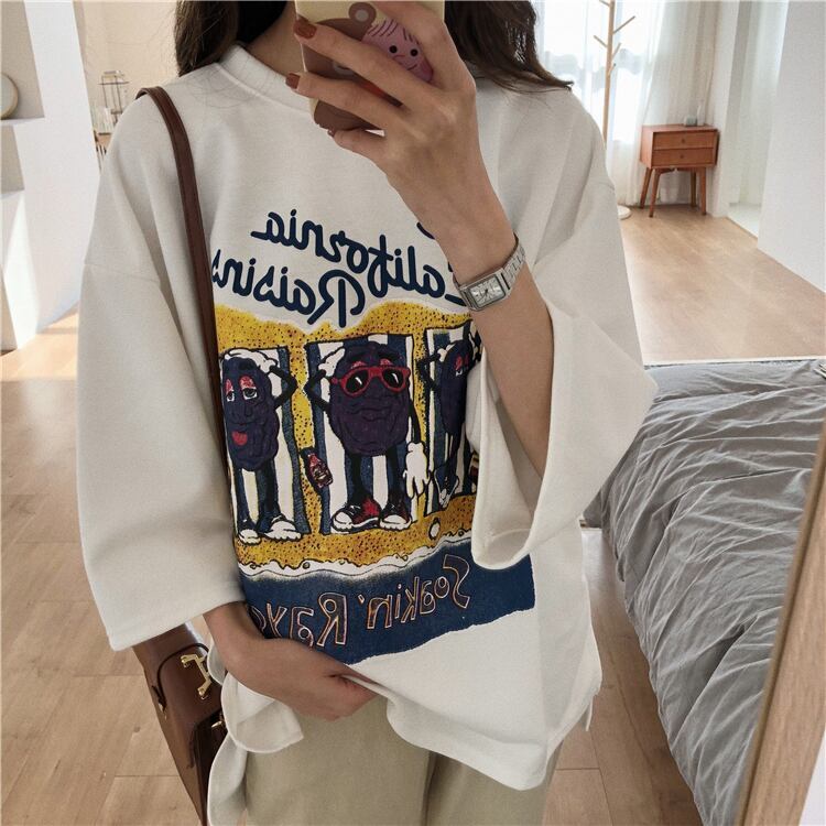 話題沸騰中 ゆったり カジュアル プリント 2色半袖Tシャツ＜S-8161＞