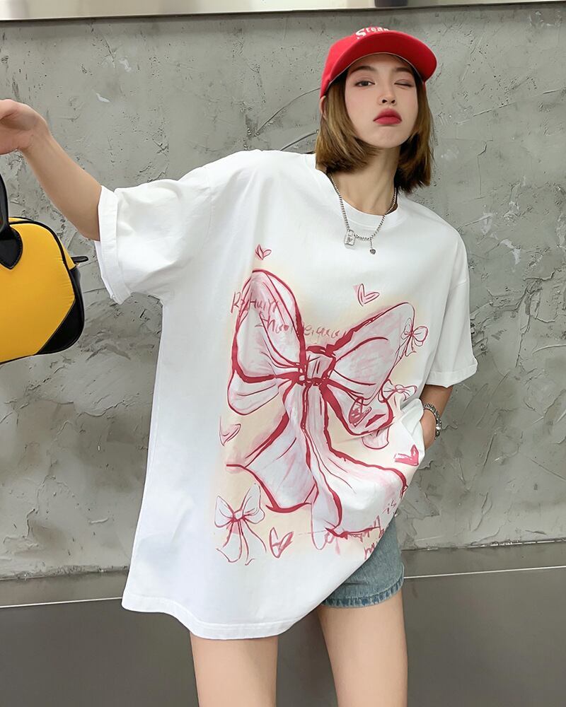 個性的なデザイン プリント ラウンドネック 半袖 Tシャツ カットソー＜S-8273＞