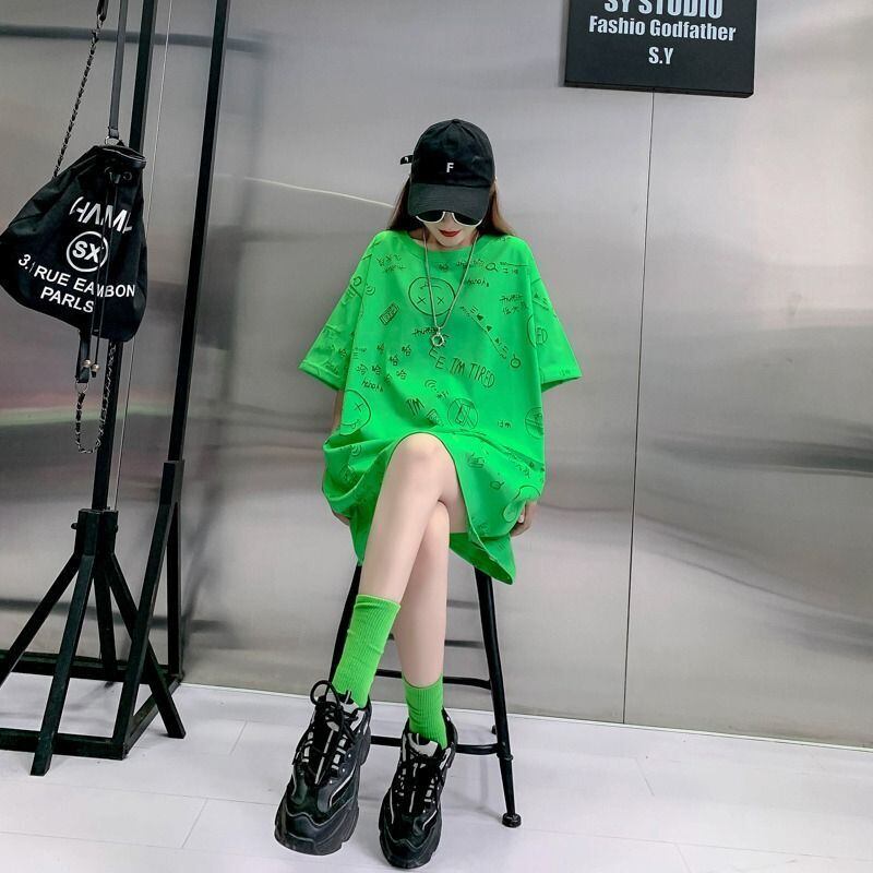 売り切れ必至 ゆったり ファッション感満々 ロング丈 3色半袖Tシャツ＜S-9086＞