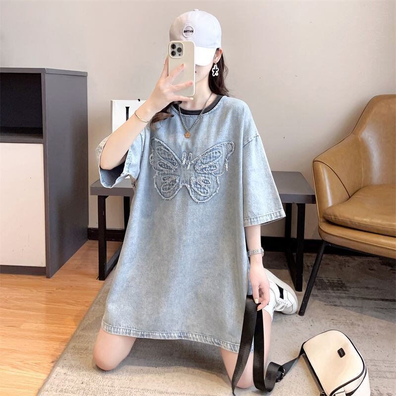 【半額！期間限定！！】数量限定 アバンギャルド 上品 ルーズ デニム 半袖Tシャツ<S-8801>