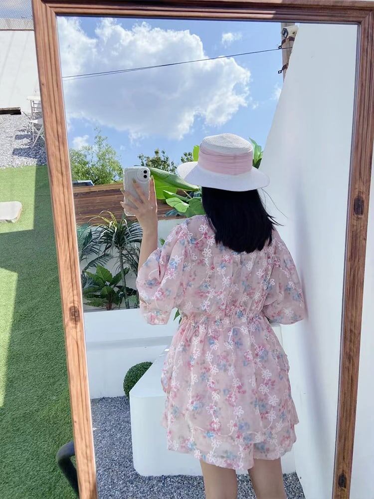 新商品 花柄 大人可愛い シャツ＋ショートパンツ セットアップ＜S-9001＞