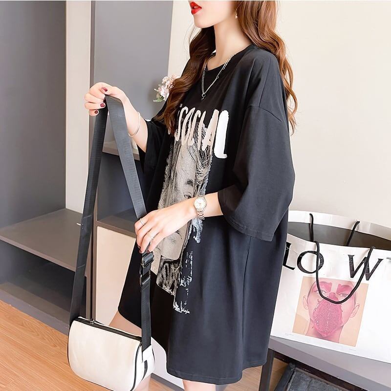 美人度アップ 切り替え ファッション プリント Tシャツ カットソー＜S-3399＞