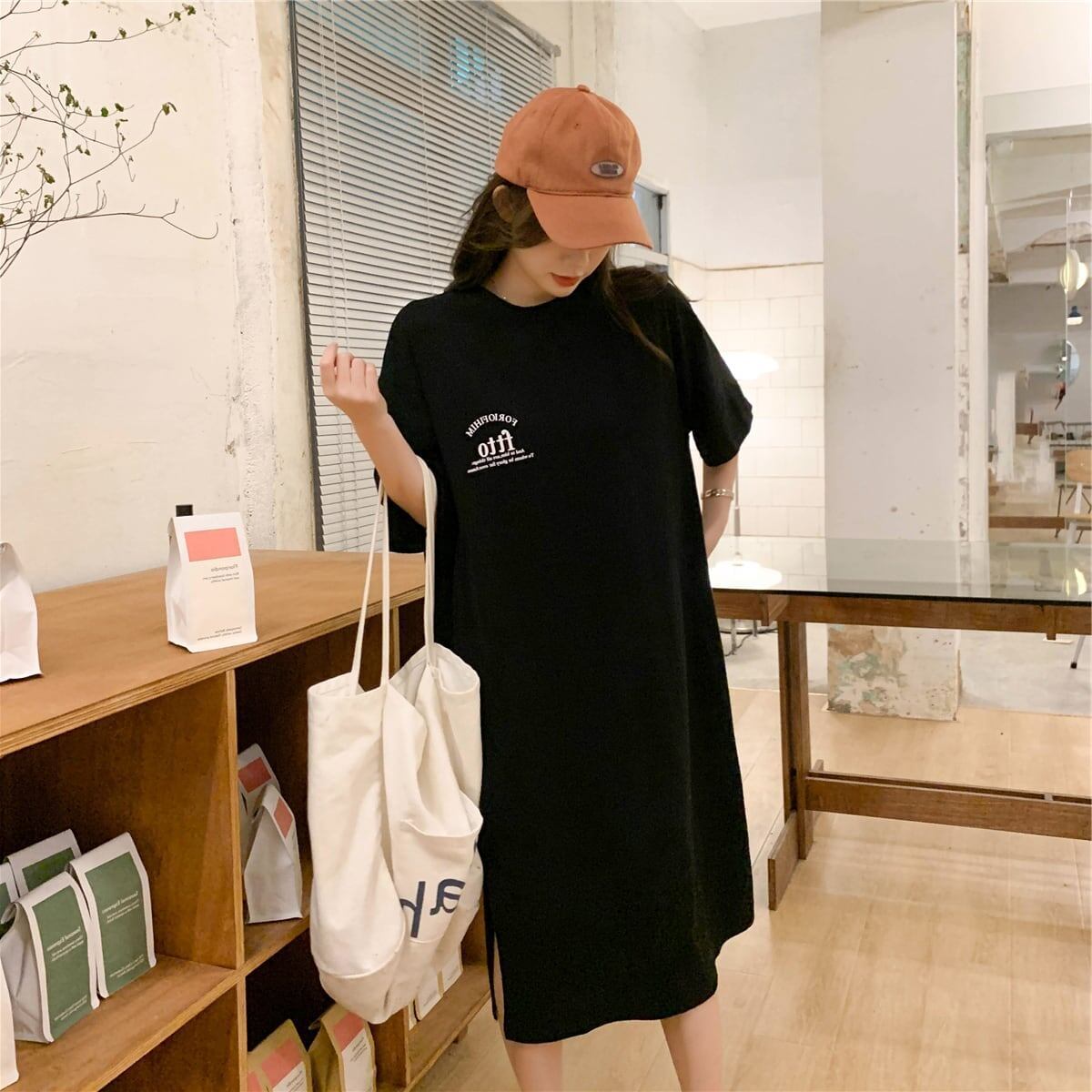 美人度アップ プリント チャーミング Tシャツ カットソー ワンピース＜S-3602＞
