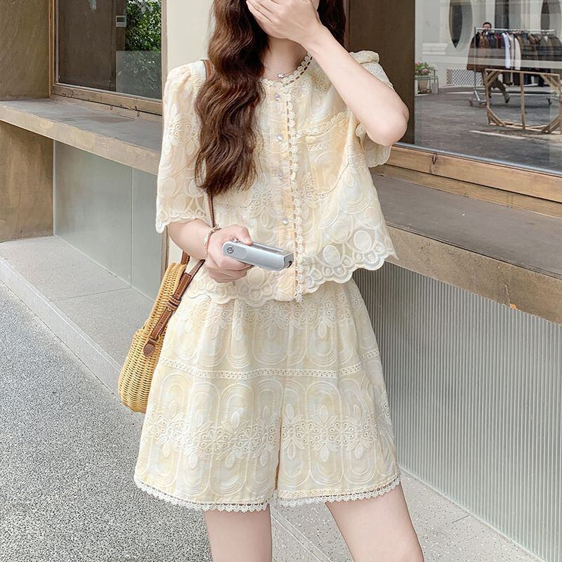 美人度アップ ファッション カジュアル シャツ＋ショートパンツ セットアップ＜S-12035＞