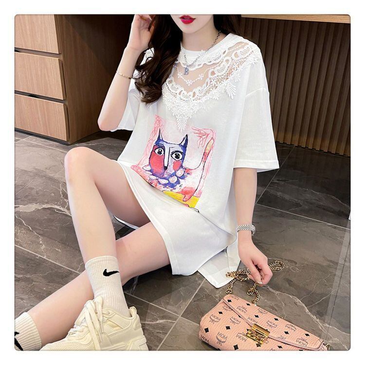 新商品 透かし彫り キュート レース 切り替え ゆったり 半袖Tシャツ＜S-8472＞