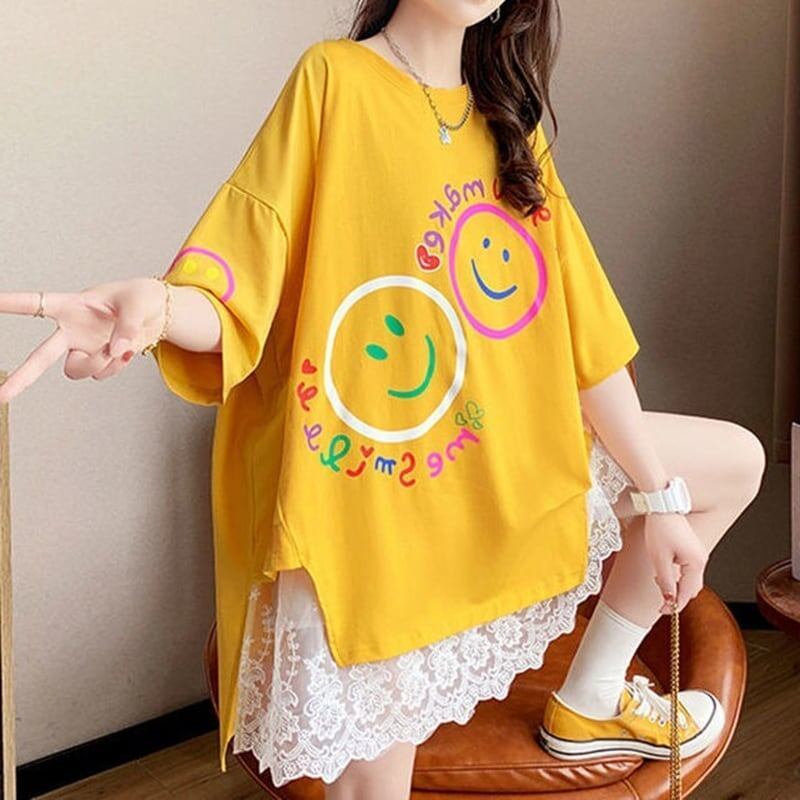 新作 ロゴ レイヤード風 プリント ゆったり 半袖 Ｔシャツ 全3色<S-4948>
