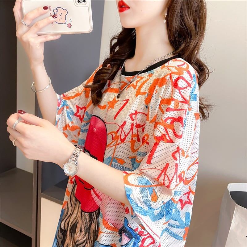 おしゃれ度アップ ロング 落書きストレート系 Tシャツ ゆったり ワンピース＜S-2995＞