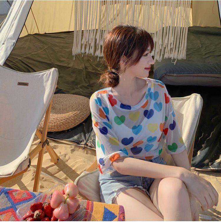 話題沸騰中 カラーマッチング キュート 2色 半袖Tシャツ＜S-8155＞