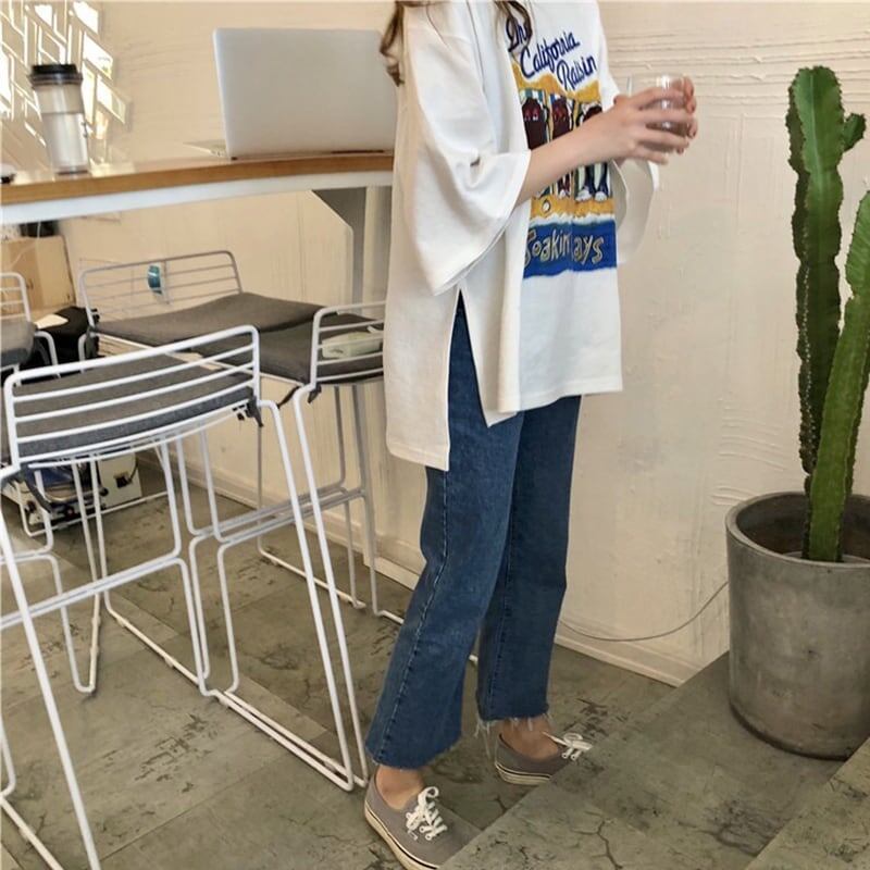 合わせやすい 切り替え 美人度アップ プリント Tシャツ カットソー＜S-3447＞