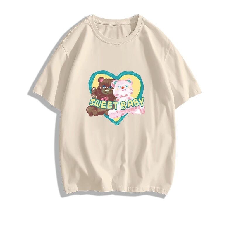 絶対欲しい大人可愛い カジュアル 高見えデザイン プリント全6色 半袖Tシャツ<S-9328>