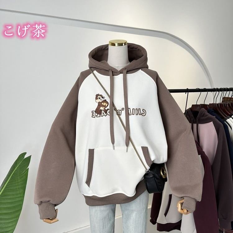 【裏起毛】韓国系  刺ロゴ厚手ゆったりフード付きパーカ全3色 <S-4740>