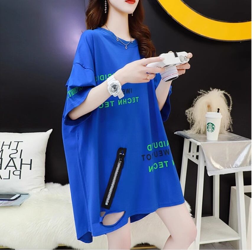 超人気 ダメージ加工 ゆったりロング丈 三色半袖Tシャツ＜S-8107＞