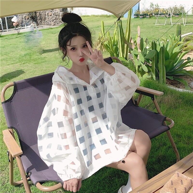 大人気 チェック柄 ゆったり 日焼け対策 UVカット 冷房対策 着?せ 長袖 フード付き シャツ ＜S-1910＞