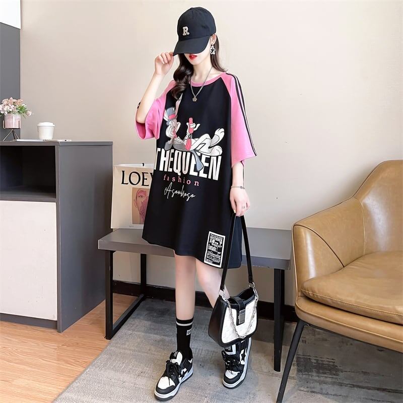 キュートなウサギのカラーブロック半袖Tシャツ<S-2989>