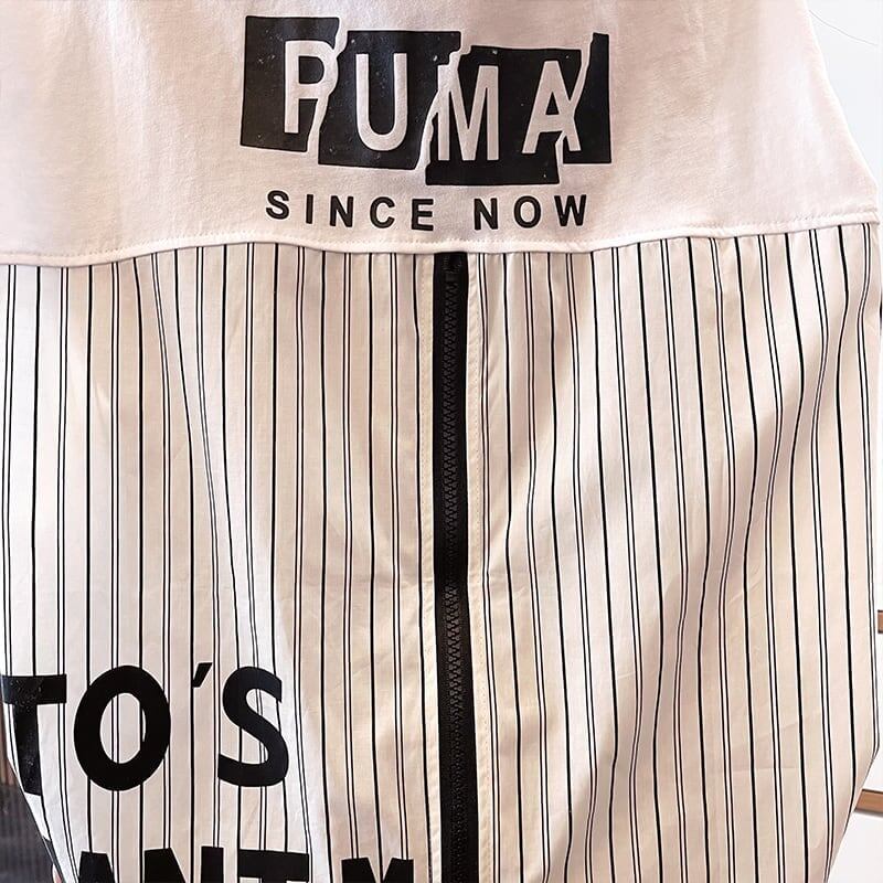 大好評 切り替え ストライプ柄 プリント ロング Tシャツ 三色 ゆったりワンピース ＜S-4012＞