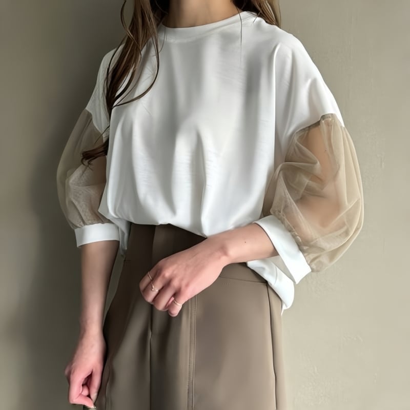 【半額！期間限定！！】今季マストバイ ファッション 知的 ランタンスリーブ 7分袖 Tシャツ<S-8430>