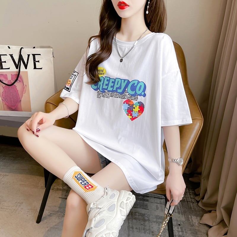 デザイン感 切り替え チャーミング プリント Tシャツ カットソー＜S-3409＞