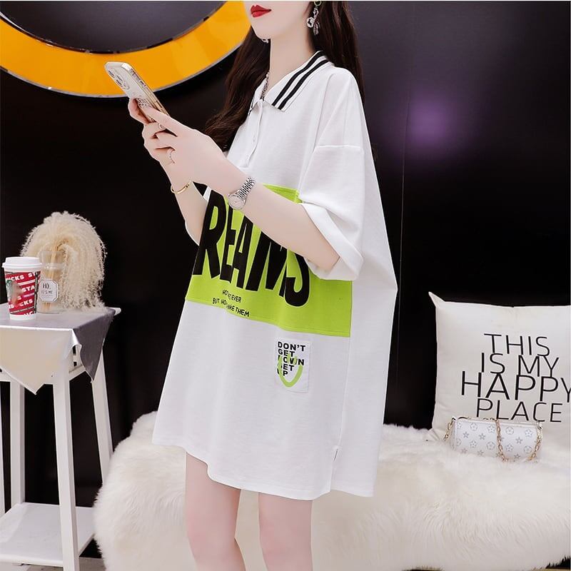 ゆったり感アップ 切り替え カジュアル プリント Tシャツ カットソー＜S-3506＞