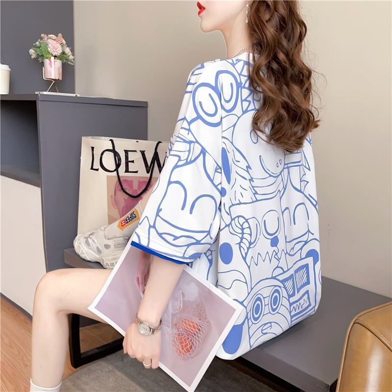 好感度満載 切り替え 美感いっぱい プリント Tシャツ カットソー＜S-3388＞