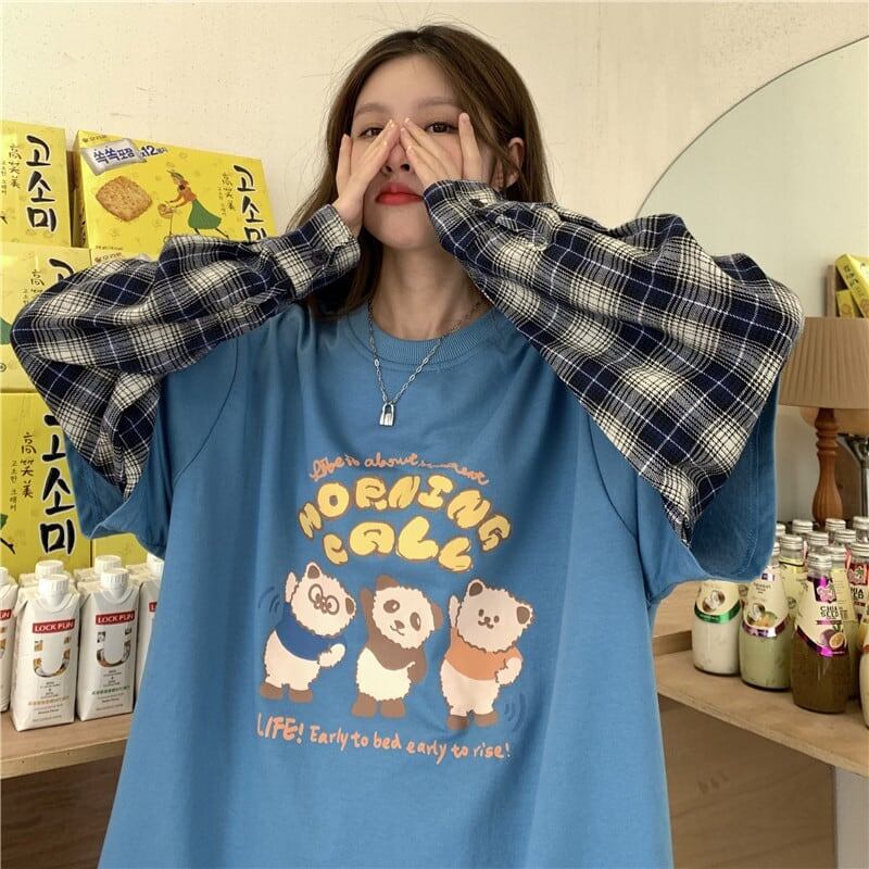 オシャレ度満点 ラウンドネック 個性的なデザイン カートゥーンプリント Tシャツ＜S-2257＞