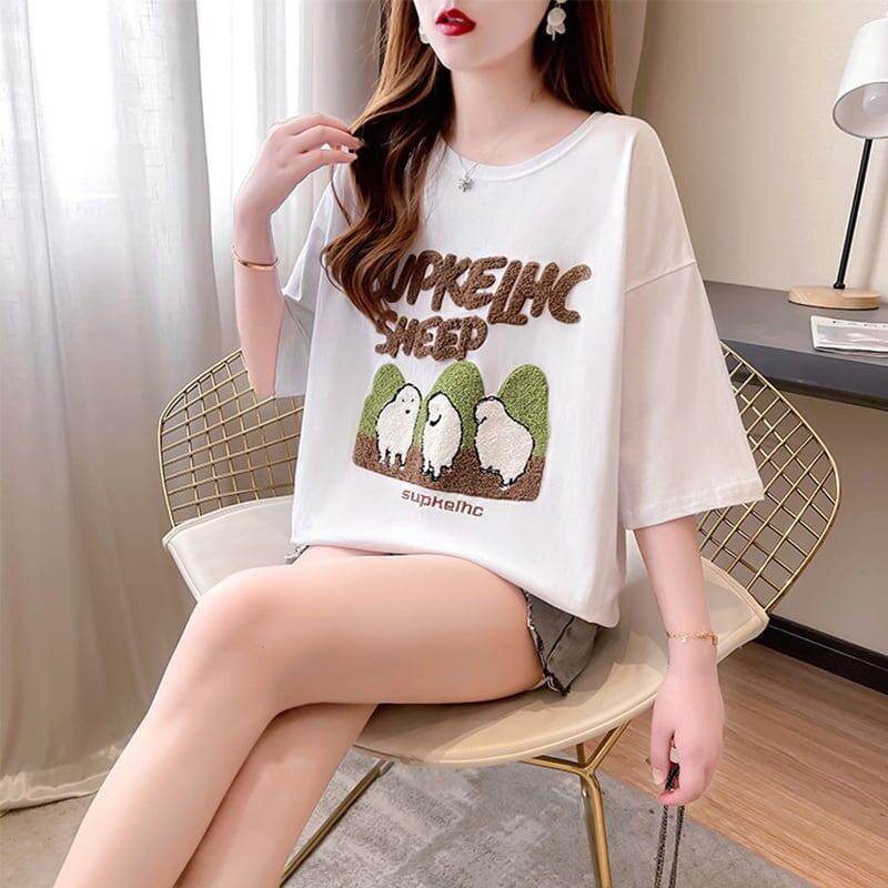 合わせやすい 切り替え チャーミング プリント Tシャツ カットソー＜S-3480＞