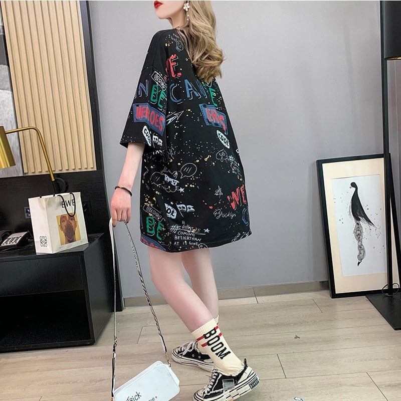 スタイリッシュ 切り替え 一目惚れ プリント Tシャツ カットソー＜S-3540＞