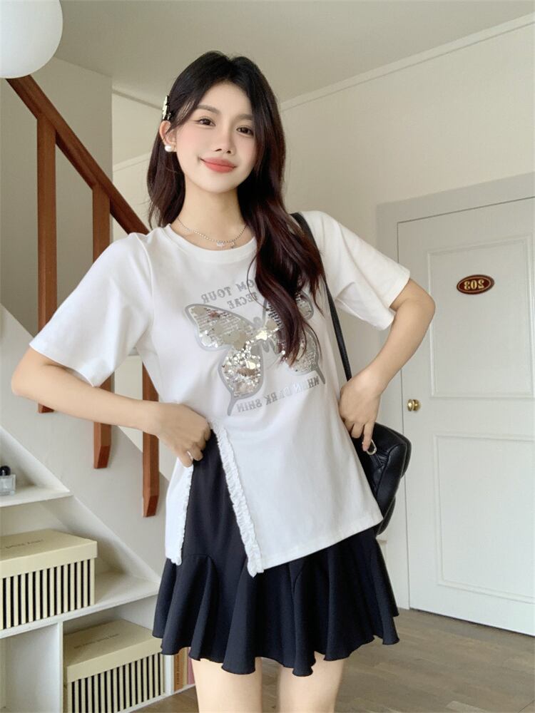 絶対欲しい キュート 超人気 ピンク プリント スパンコール 3色選択 半袖Tシャツ＜S-8570＞