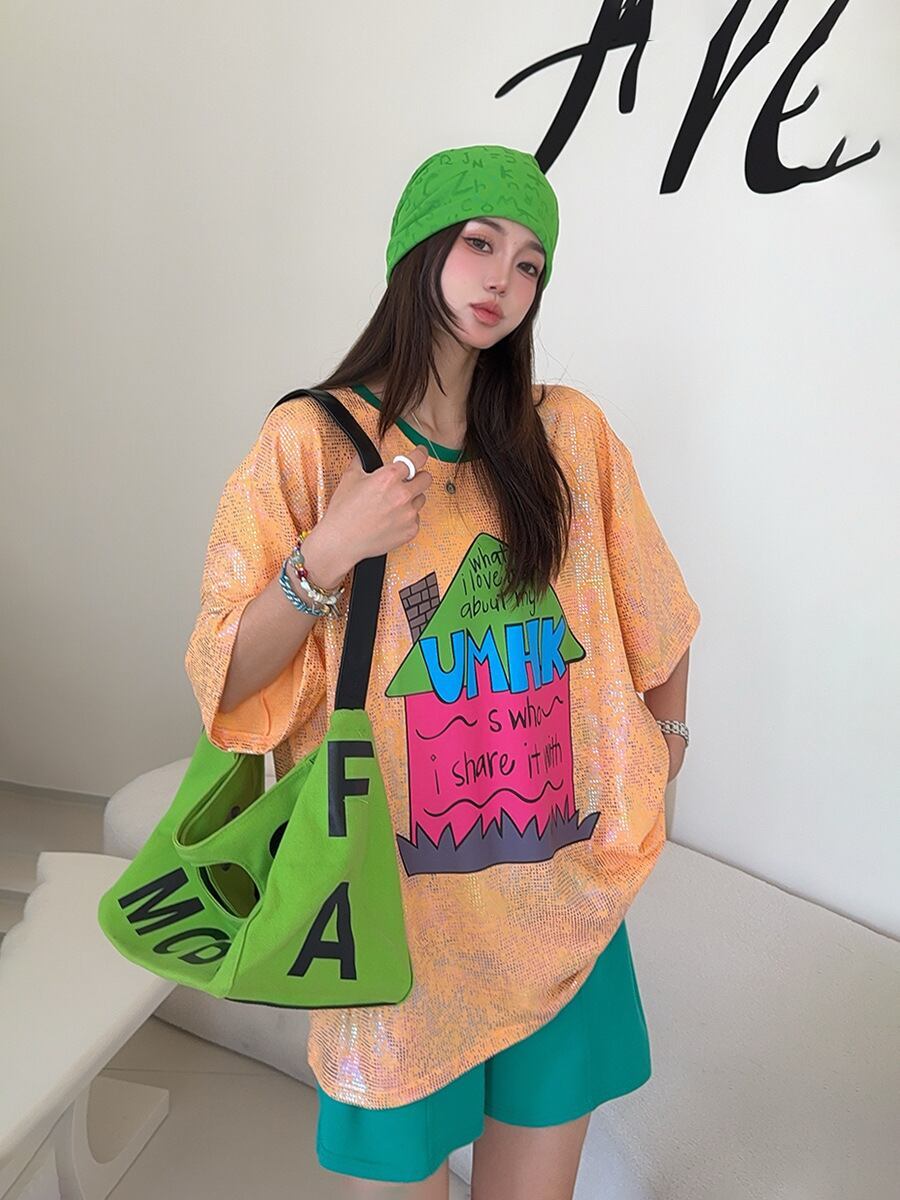 個性派 売れ筋 おすすめ 絶対流行 早い者勝ち カジュアル 2色選択 Tシャツ<S-11373>