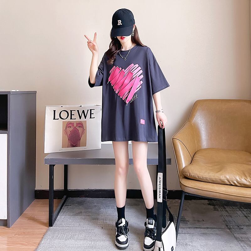 柔らかくて優しい印象 ゆったり ファッション感満々 ロング丈 3色半袖Tシャツ＜S-9206＞