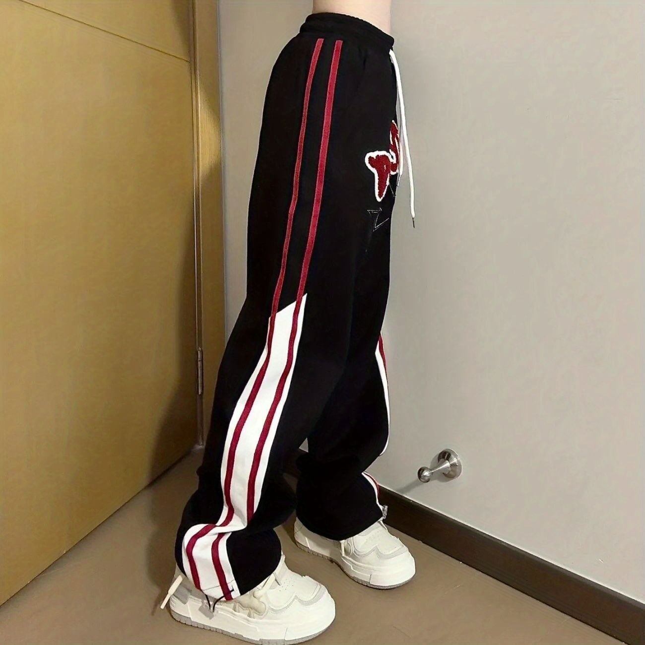 絶対欲しい ストライプ アバンギャルド 柄 切り替え 男女兼用 パンツ ＜S-4991＞
